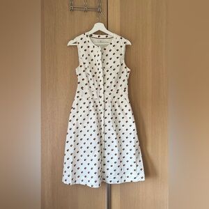 Boden white cotton sleeveless dress with black/brown polka dots, size 8R